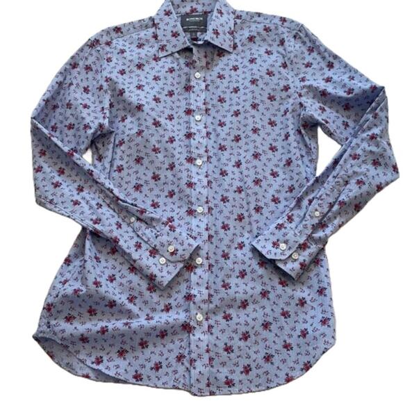 Bonobos Tailored Slim Fit Blue Stripe/Floral Print Long Sleeve Button Down 16/35 - Picture 2 of 8